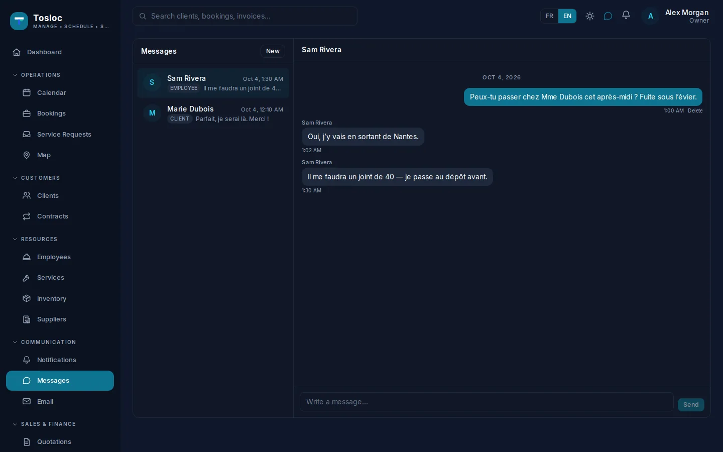 Messaging between you and your client