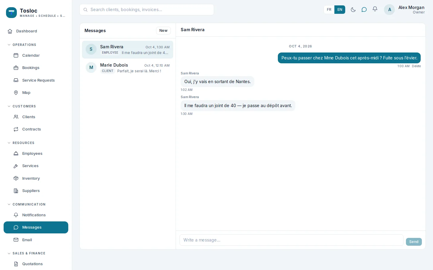 Messaging between you and your client