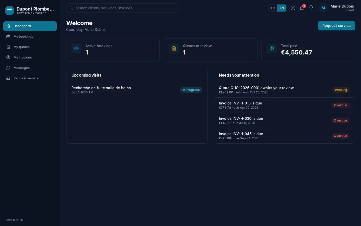 The client portal home