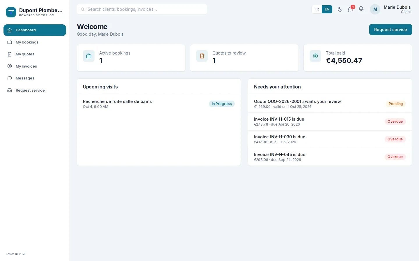 The client portal home